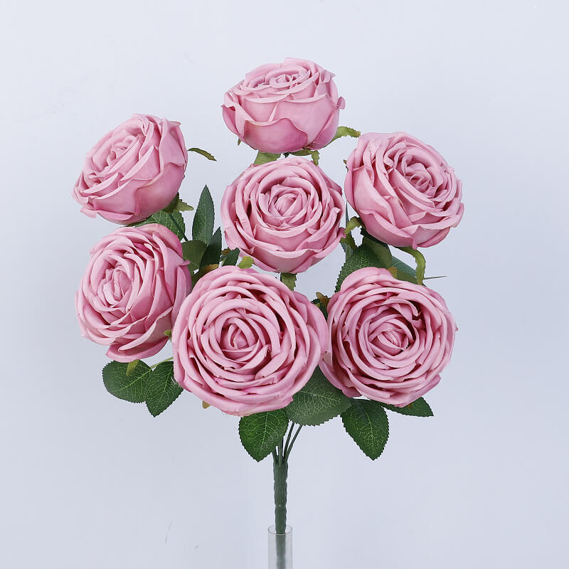 Ramo de flores de rosas artificiales de seda de 7 cabezas