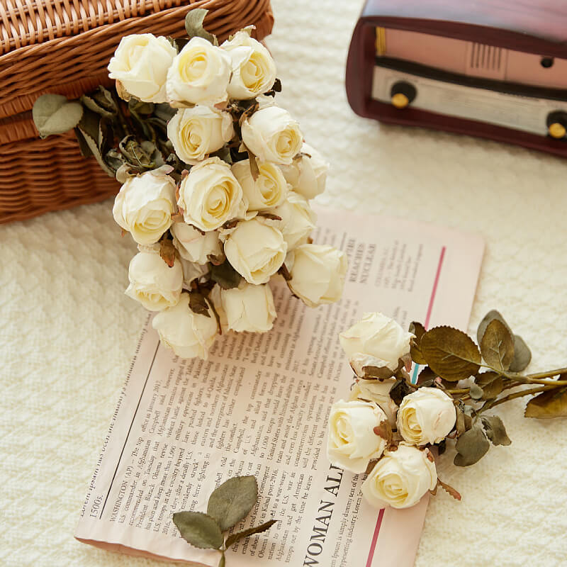 5 cabezas de flores artificiales de imitación de rosas quemadas