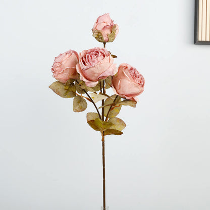 4 Heads Burnt Rose Realistic Fake Flowers