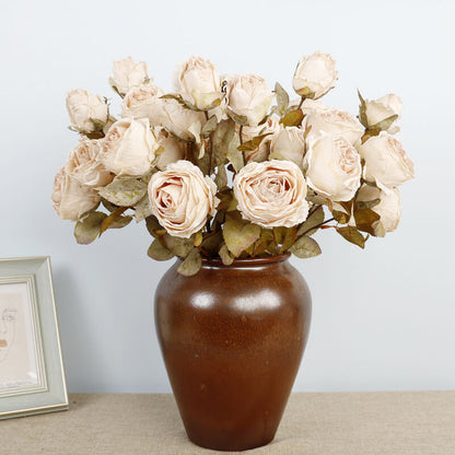 4 Heads Burnt Rose Realistic Fake Flowers