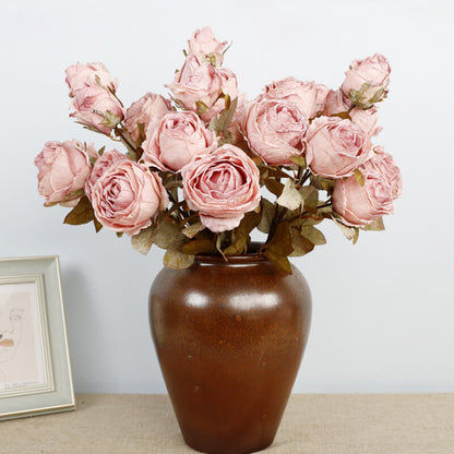 4 Heads Burnt Rose Realistic Fake Flowers