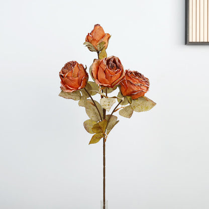 4 Heads Burnt Rose Realistic Fake Flowers