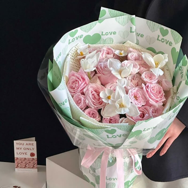 Love Printed Bouquet Wrapping Paper, 22.8 × 22.8 Inch, 20 Sheets