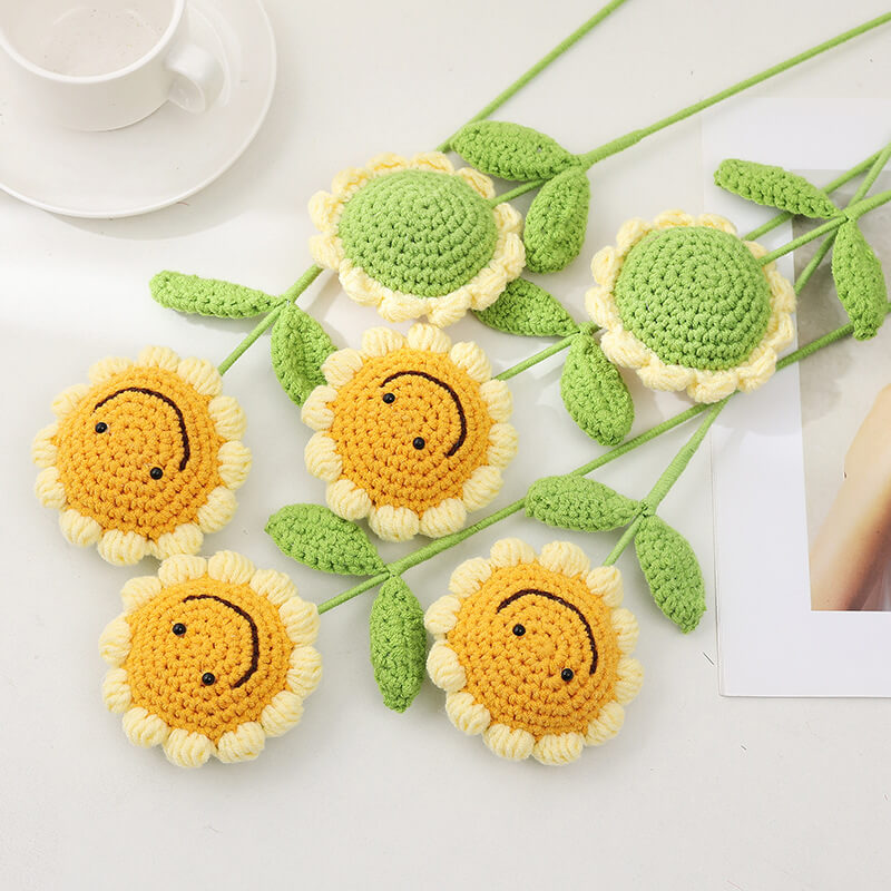 Knitted Sunflower Smiley Face Artificial Flowers