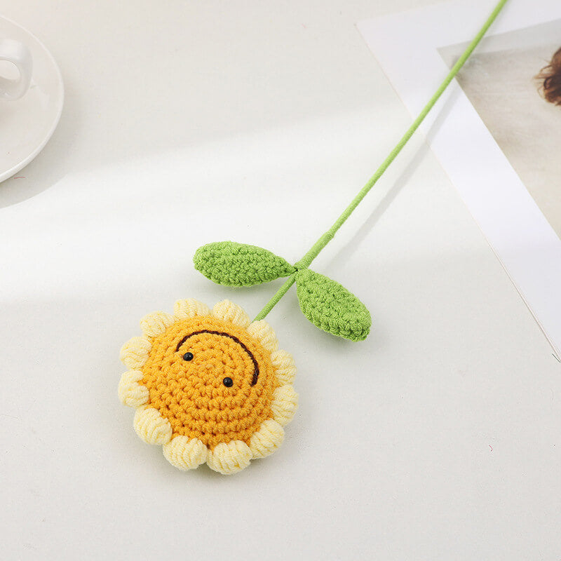 Knitted Sunflower Smiley Face Artificial Flowers