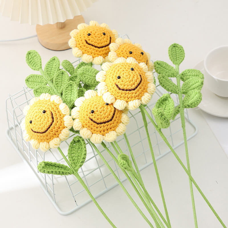 Knitted Sunflower Smiley Face Artificial Flowers