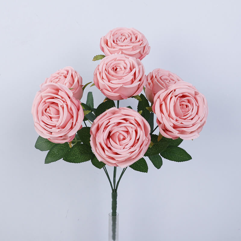 Ramo de flores de rosas artificiales de seda de 7 cabezas