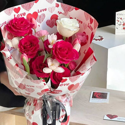 Love Printed Bouquet Wrapping Paper, 22.8 × 22.8 Inch, 20 Sheets