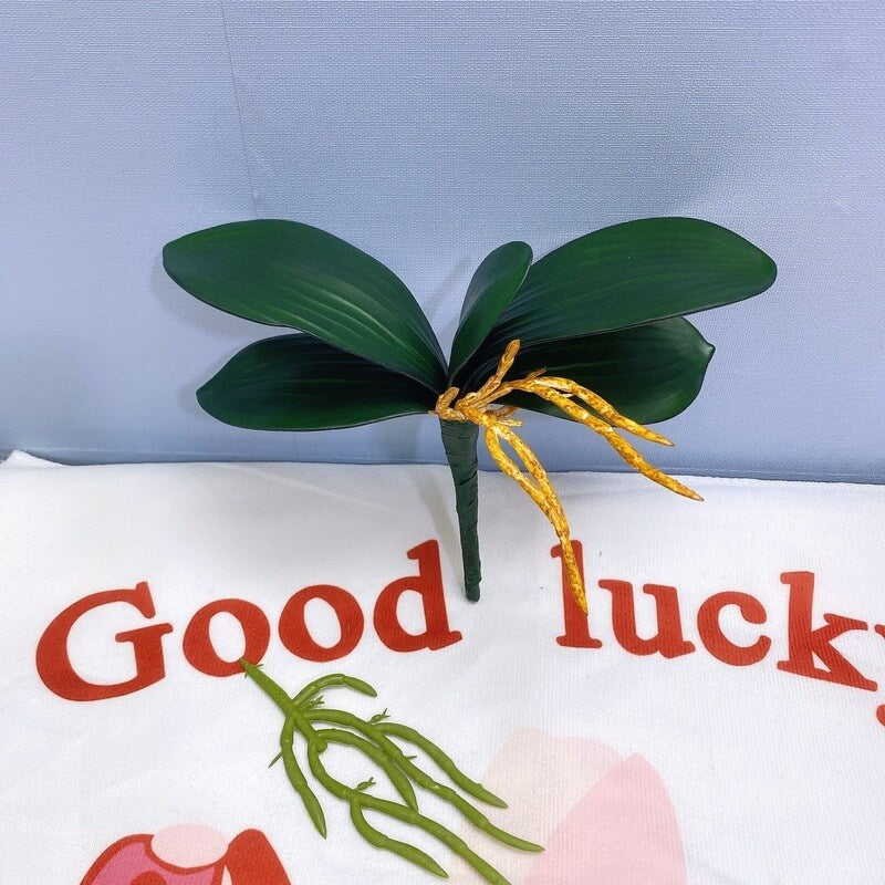 9" Silk Phalaenopsis Orchid Base Leaves with Air Roots