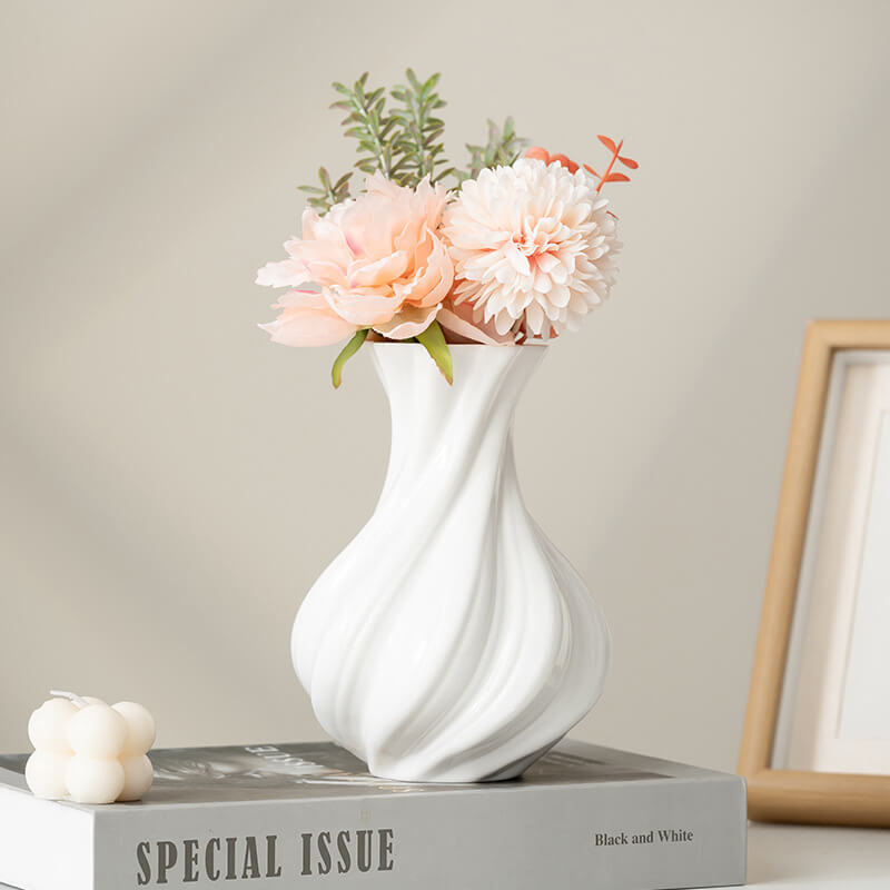 Matte White Ceramic Spiral Vase