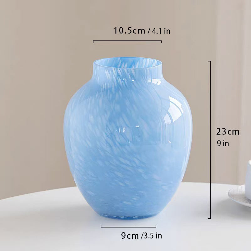 9 Inch Pink Marbled Hand-Blown Glass Vase