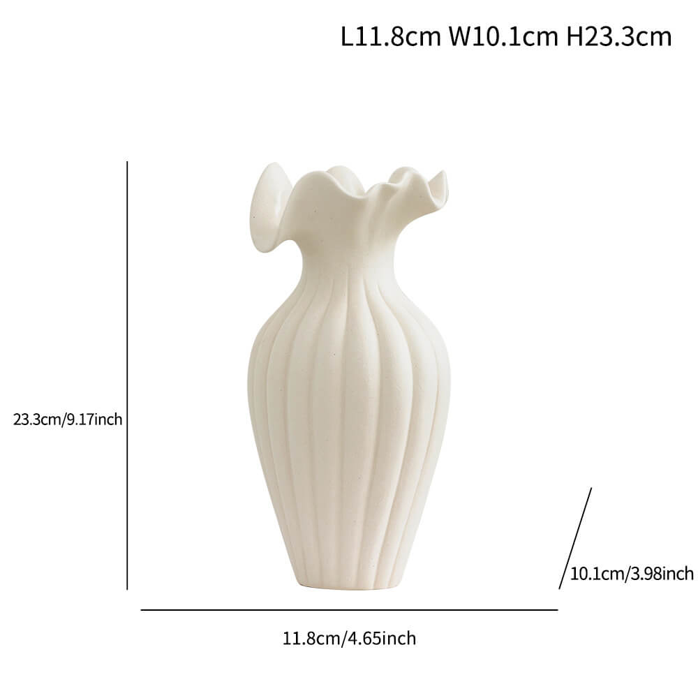 Scalloped Petal-Rim Ceramic Vase