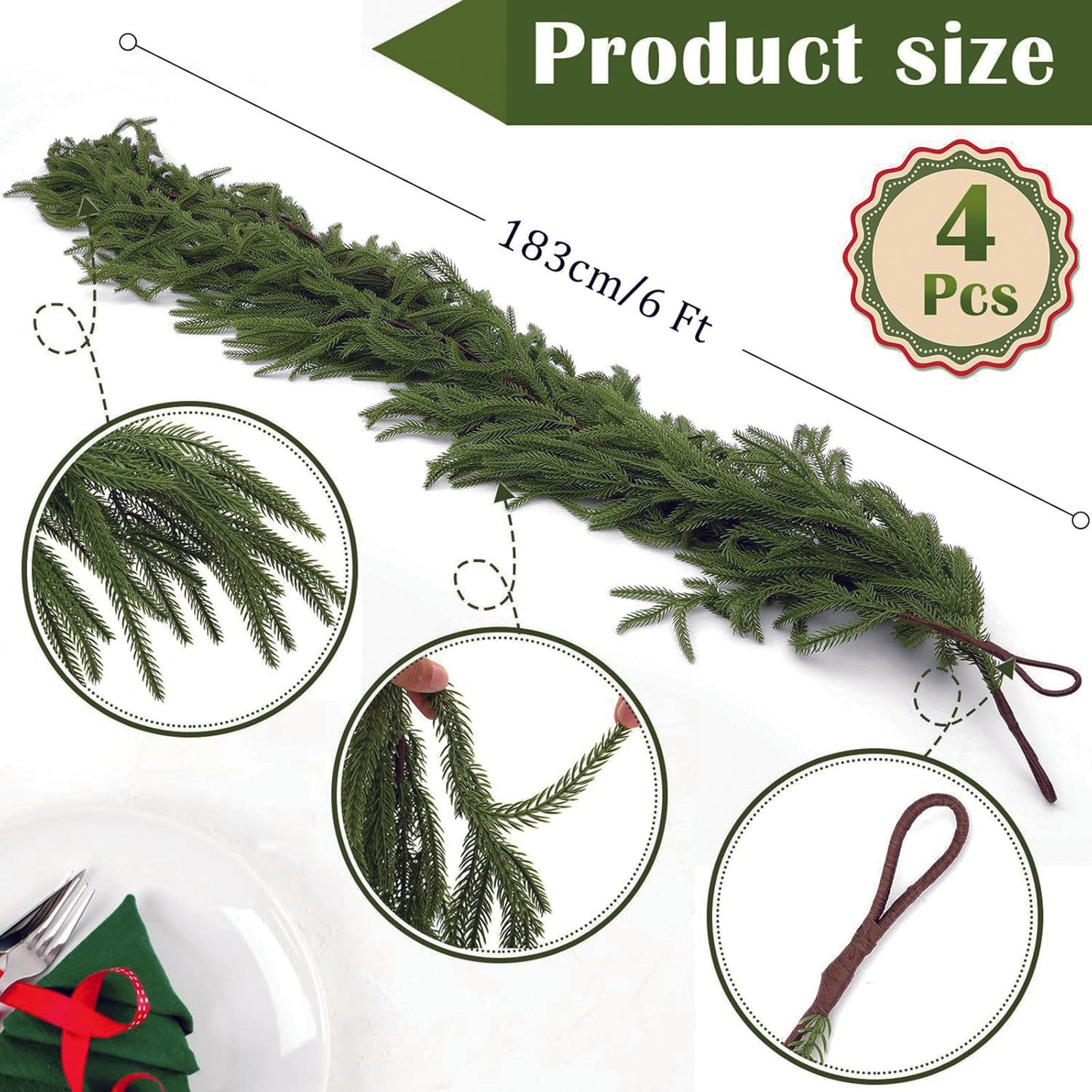 6 Ft Realistic Norfolk Pine Garland