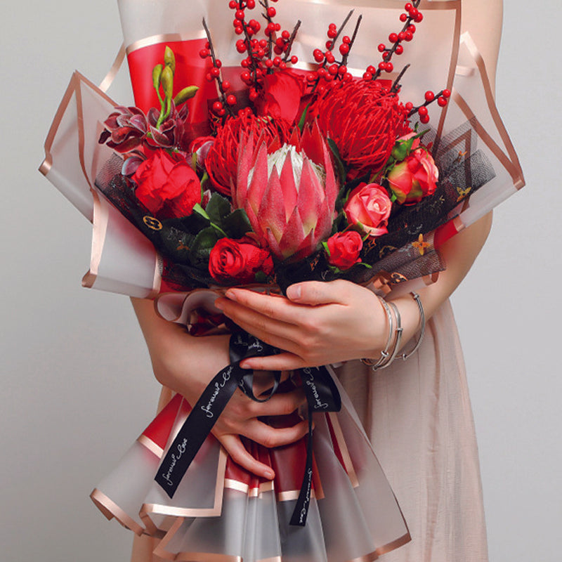 Gold Border Frosted Florist Wrapping Paper, 58x58cm/20sheets