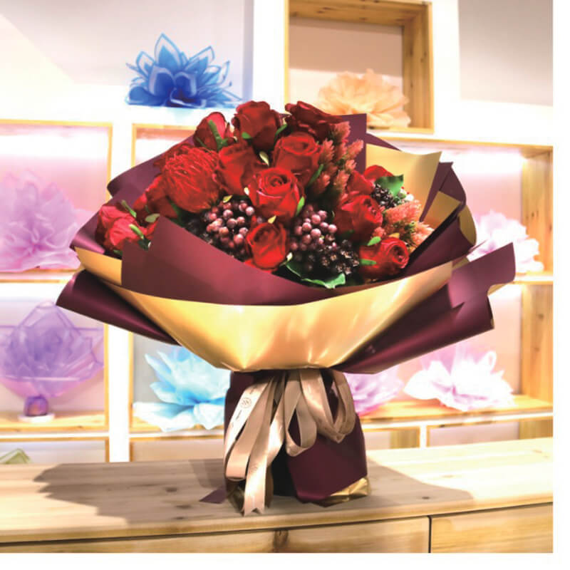 Gold Flower Bouquet Wrapping Paper, 24x24 Inch, 20 Sheets