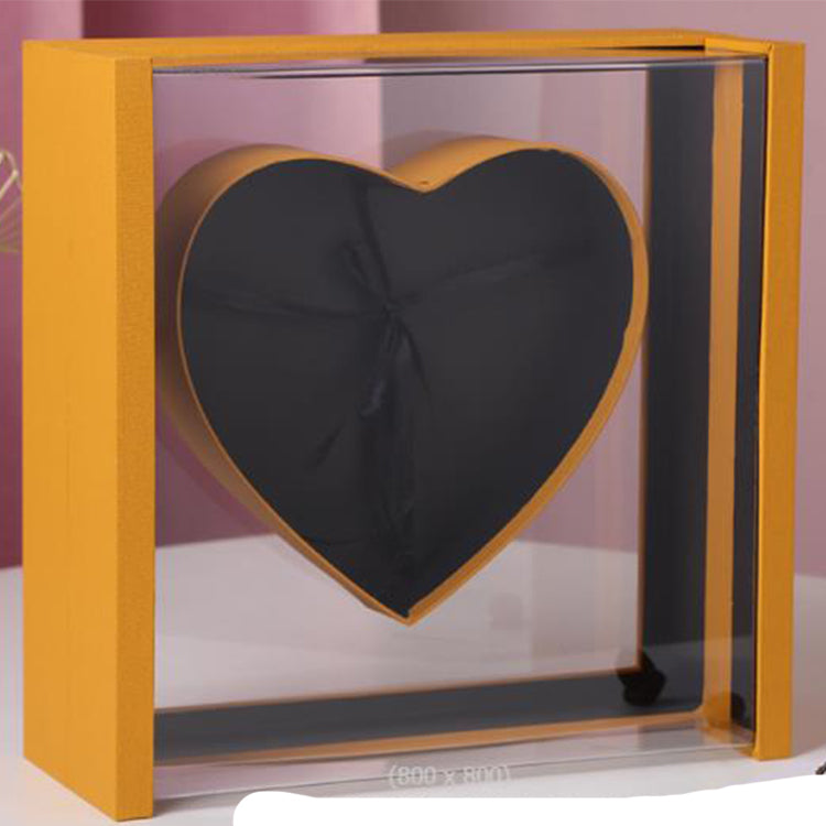 Cajas de flores con forma de corazón de acrílico y rosas en forma de ventana