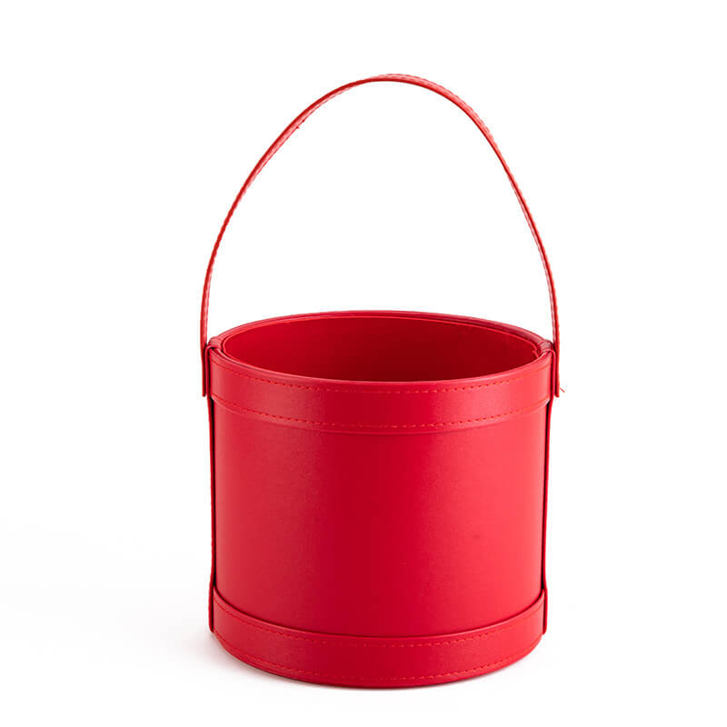 PU Leather Round Flower Bucket Gift Box with Handle
