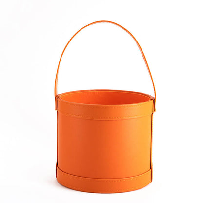 Leather Round Flower Bucket Gift Box with Handle