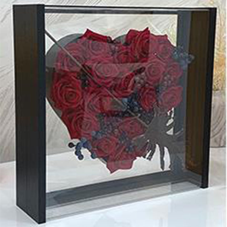 Cajas de flores con forma de corazón de acrílico y rosas en forma de ventana
