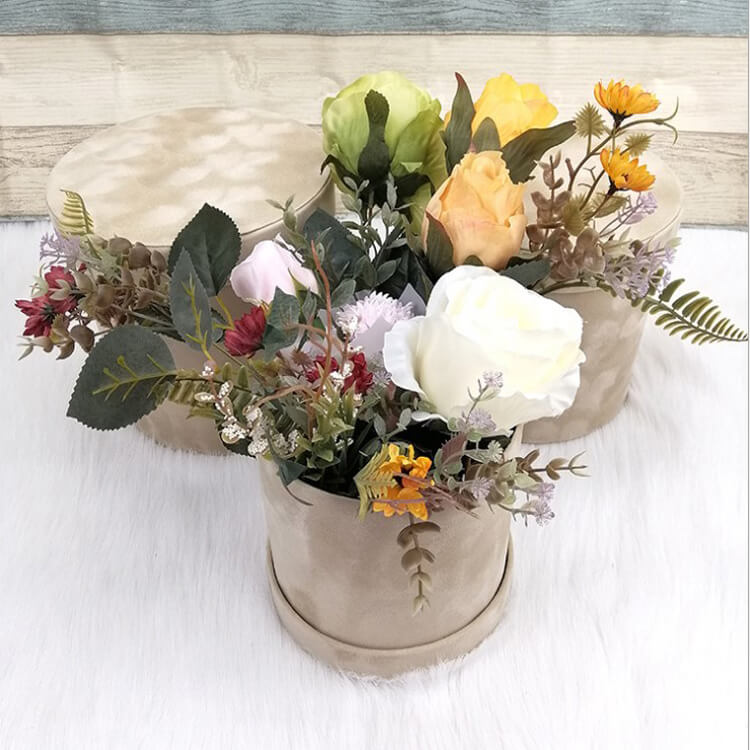 Round Velvet Gift Boxes For Flower Arrangements - Set of 3pcs - Bulk Lots
