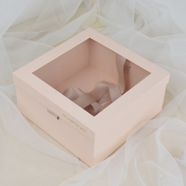 Square Window Rose Flower Box with Ribbon