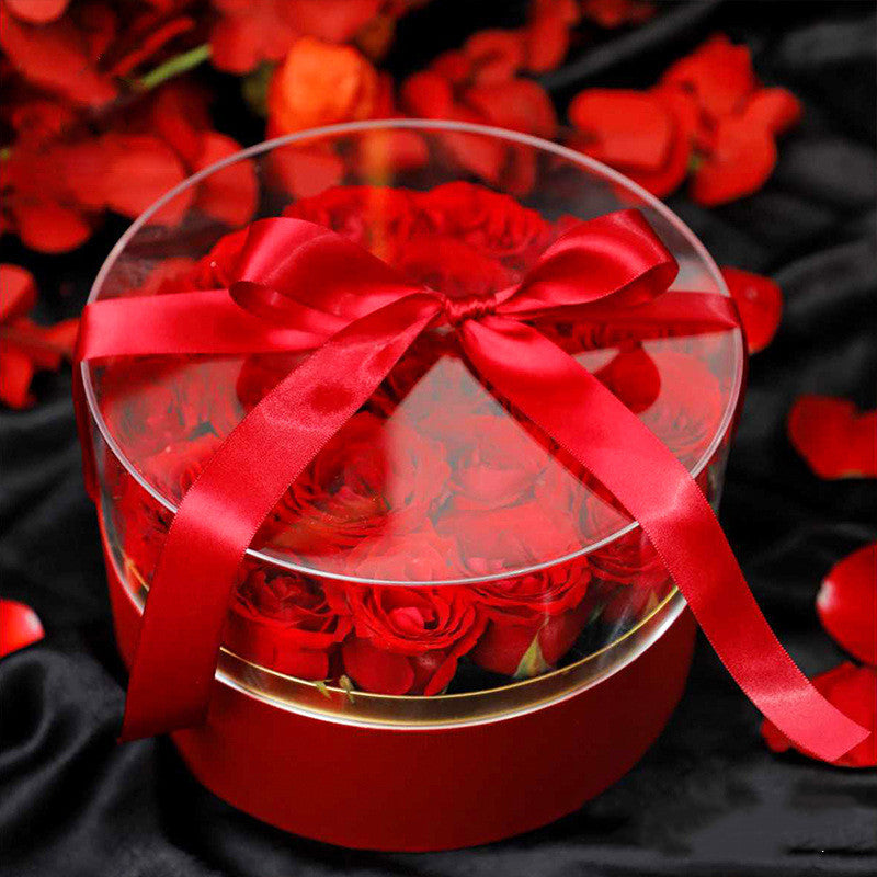 Acrylic Round Flower Box with Ribbon For Valentine's Day Birthday Gift Packaging