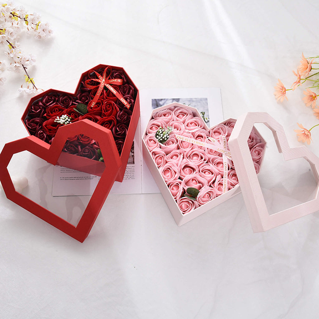Window Heart Rose Gift Box, 2pcs of set