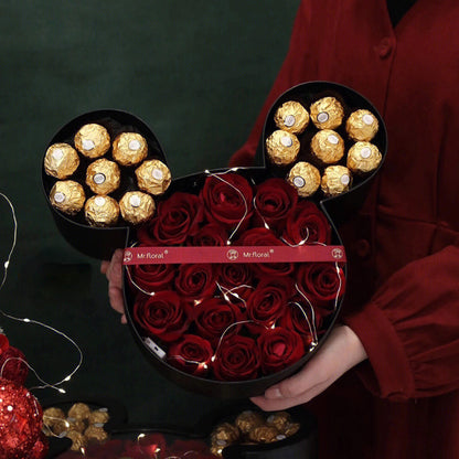 Caja de regalo con flores de Mickey Mouse