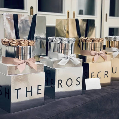 Gold&Silver Round Preserved Rose Flower Boxes