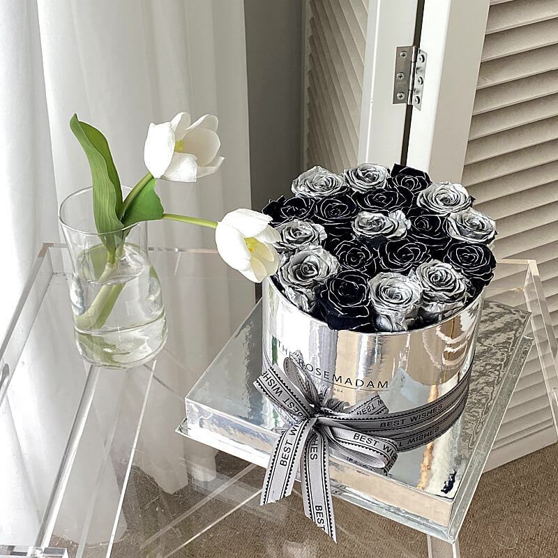 Gold&Silver Round Preserved Rose Flower Boxes