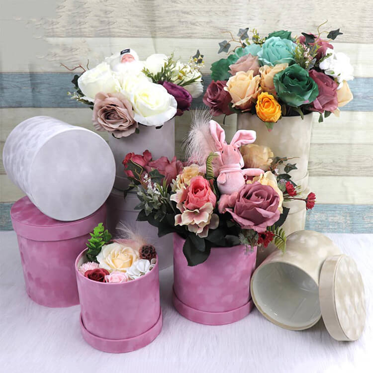 Round Velvet Gift Boxes For Flower Arrangements - Set of 3pcs - Bulk Lots