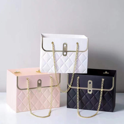 Sac fourre-tout en papier floral pour emballage cadeau avec chaîne