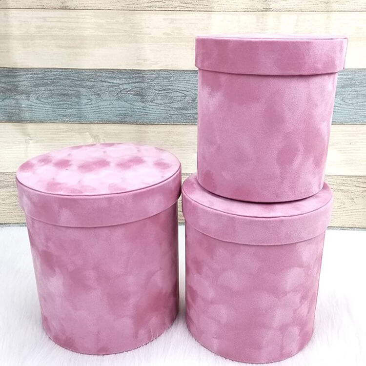 Round Velvet Flower Gift Boxes Sets - Set of 3pcs
