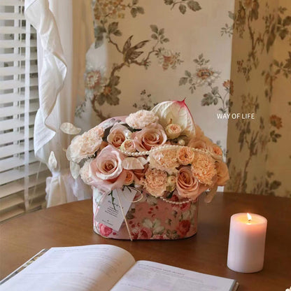 Round Boxes for Flowers with Cloth Surface