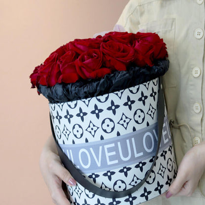 Caja de regalo redonda con forma de flor, asa de piel sintética y satén, juego de 2 unidades