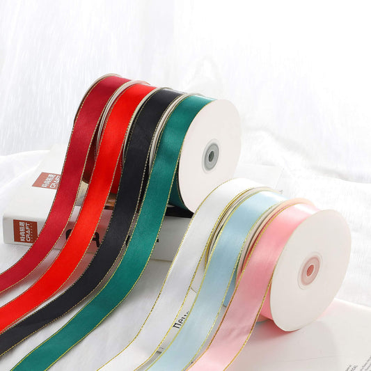 1 Inch x 50Yards Gold Satin Ribbon Solid Fabric Ribbons