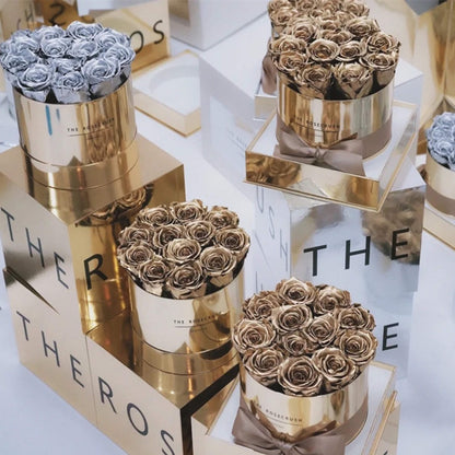 Gold&Silver Round Preserved Rose Flower Boxes