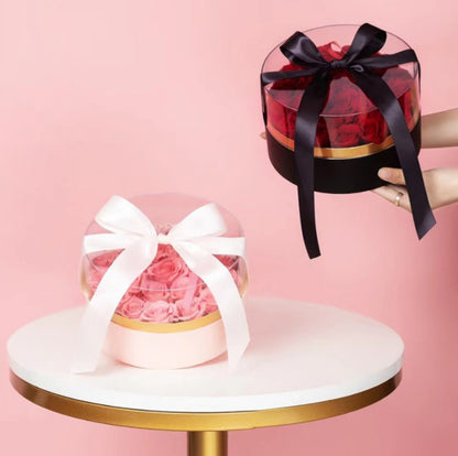 Acrylic Round Flower Box with Ribbon