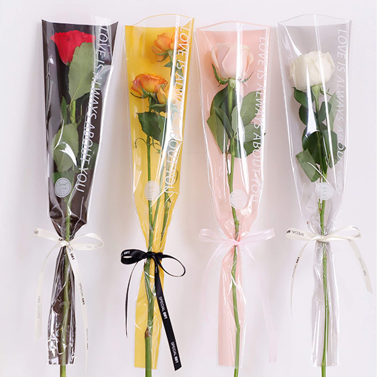 Single Carnation Rose Plastic Packaging Bag
