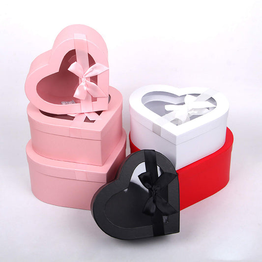 Set of 3pcs Window Heart Shaped Florist Packaging Gift Box With Bow
