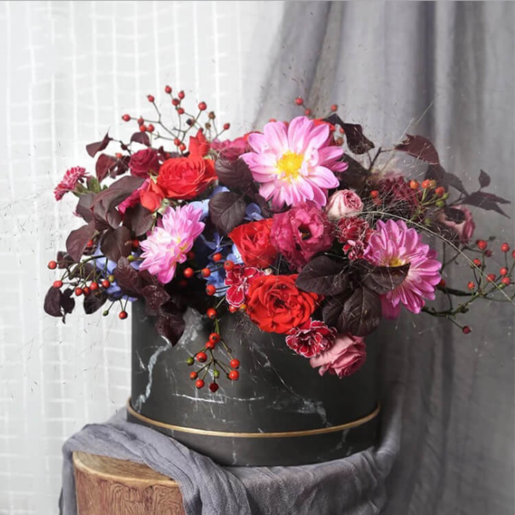 Set of 3pcs Marble Round Boxes For Flower Arrangements